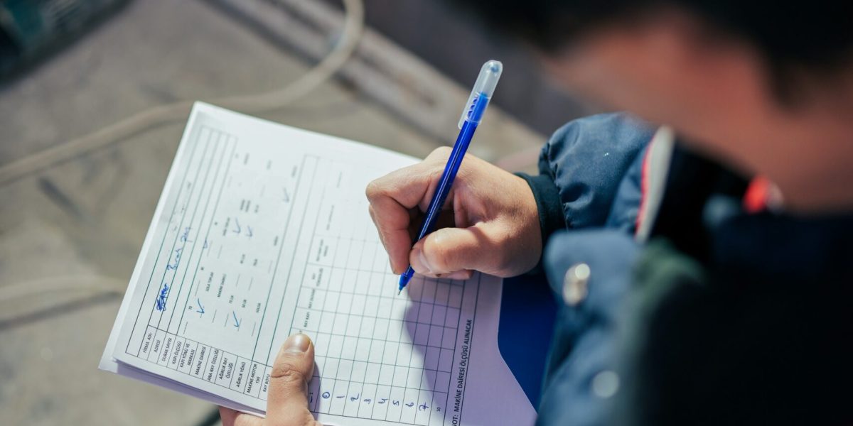 Fire extinguisher, exit sign, and safety equipment in a commercial business